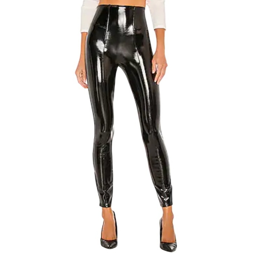 Spanx Faux Patent Leather Leggings Black Womens Size S High Rise 20301R